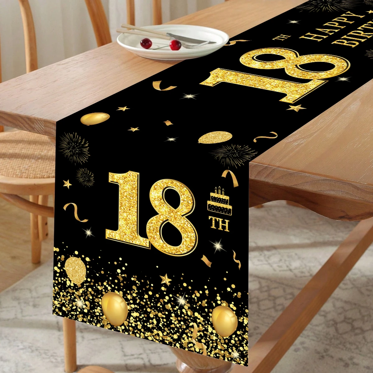 Black Gold Birthday Table Runner Happy Birthday Party Decoration18th 30th 40th 50th 60th Birthday Banner Table Cover Decoration
