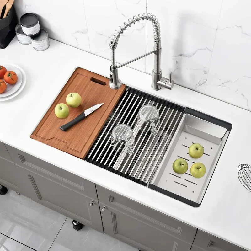 for 304 Stainless Steel Double Bowl Kitchen Sink American Style Vegetable Washing Basin Black Brushed Silver Rust Proof