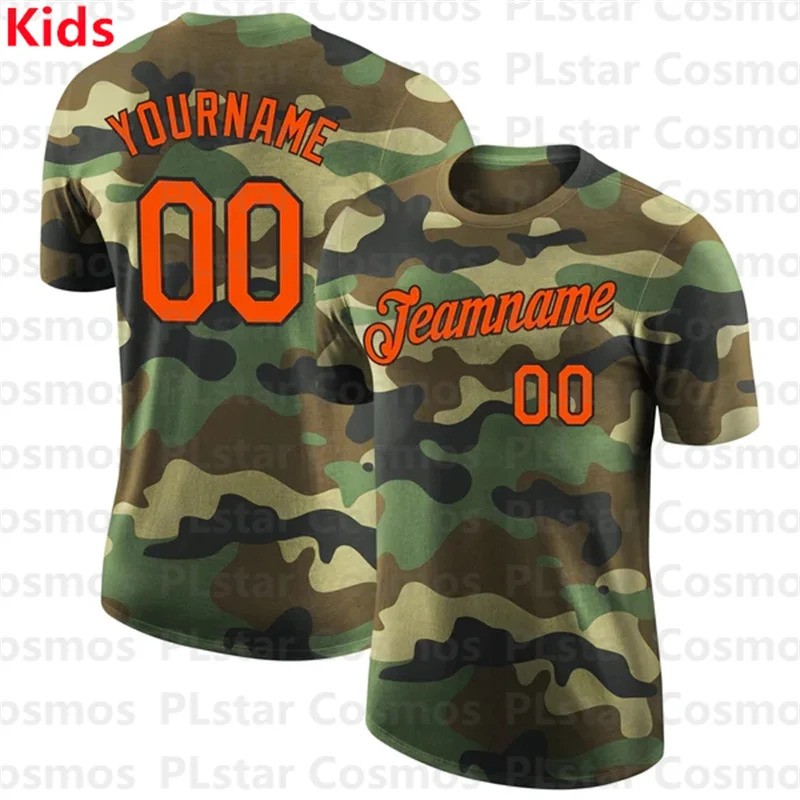 Custom Camo Navy-Orange Performance Salute To Service T-Shirt Kids Clothes 3D Printed Kids Football Jersey Boys Tops Girl Tees