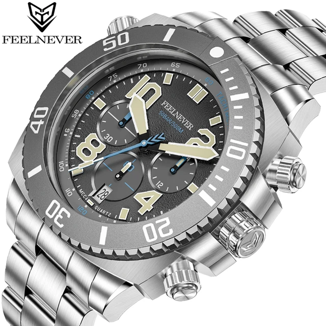 2023 FeelNever New Sport Dive Quartz Mens Watches Sapphire Crystal Big Dial Waterproof Watch For Men Stainless Steel Wristwatch AliExpress