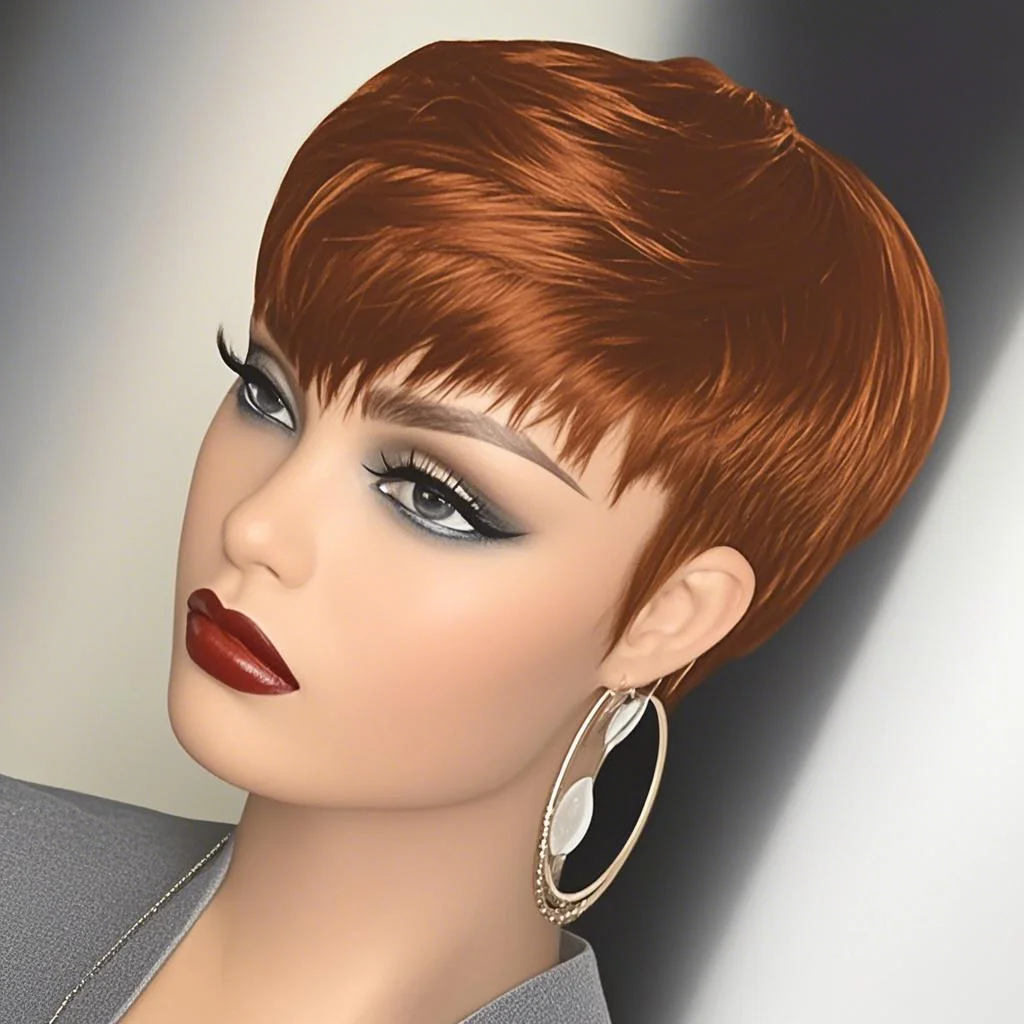 

6inch Short Pixie Cut Straight Wig 100% Human Hair for Women Machine Made with Pre-Styled Bangs Tangle-Free Natural Hairline