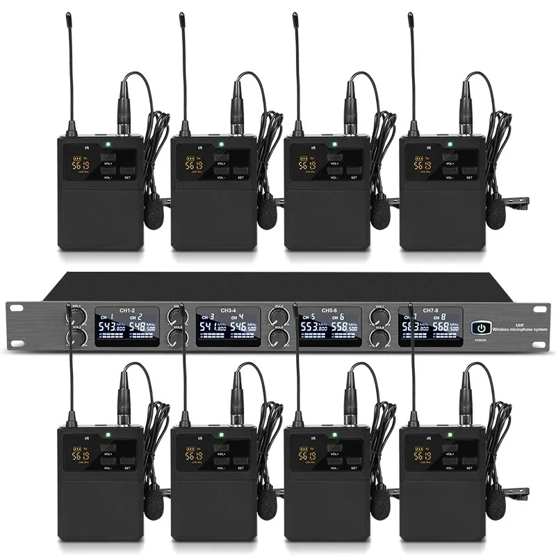 

Горячий продавать D28PLUS 8-канальный UHF беспроводной петличный микрофон для конференц-студии портативная микрофонная система