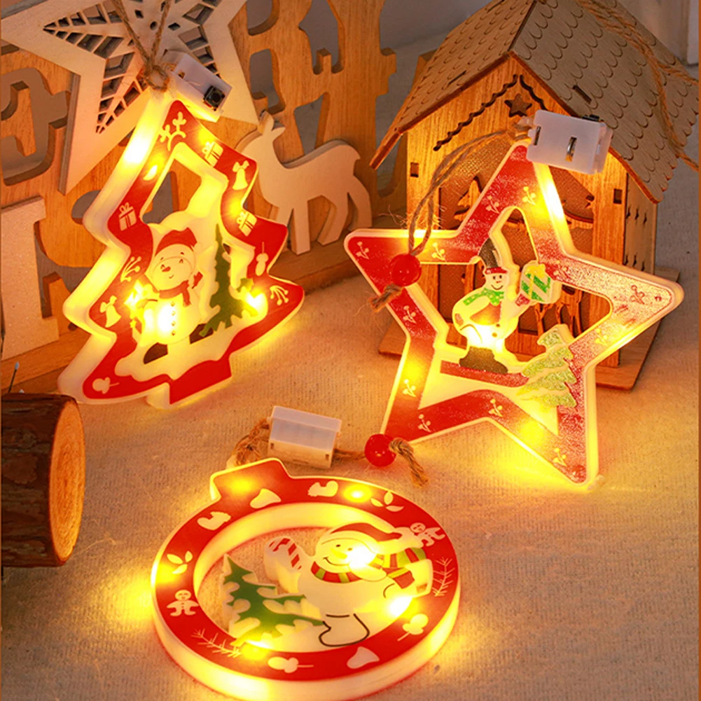 YOUZI ABS LED Hanging Christmas Light Battery Operated Lighted Christmas Tree Pendant For Holiday Party Xmas Decoration