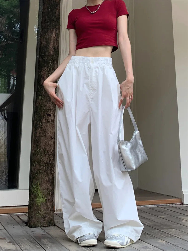 

Young Elasticated Tailored Minimalist Simple 2025 Wide Leg Pants Quality Womens Fall Polyester Straight Trackpants