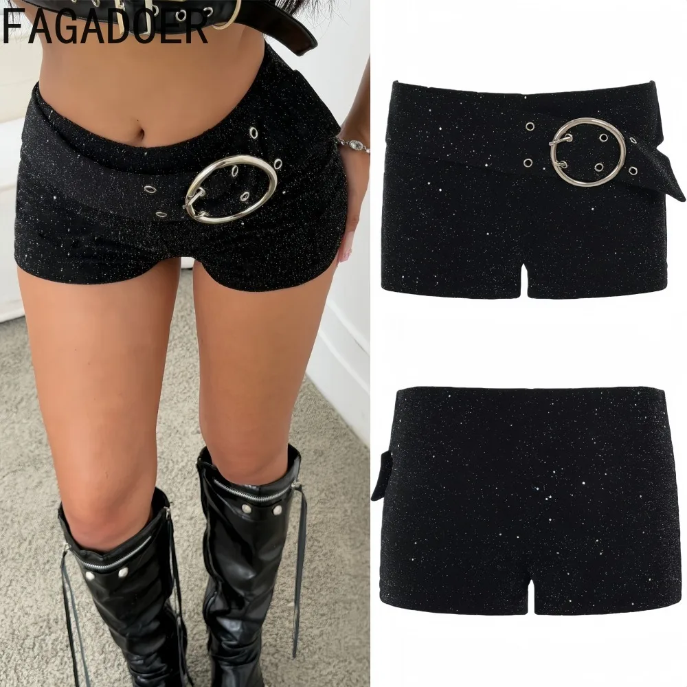 FAGADOER مثير تألق المرقعة Bodycon السراويل للمرأة بلون التعميم حزام خصر السراويل الإناث الشارع الشهير قيعان جديد