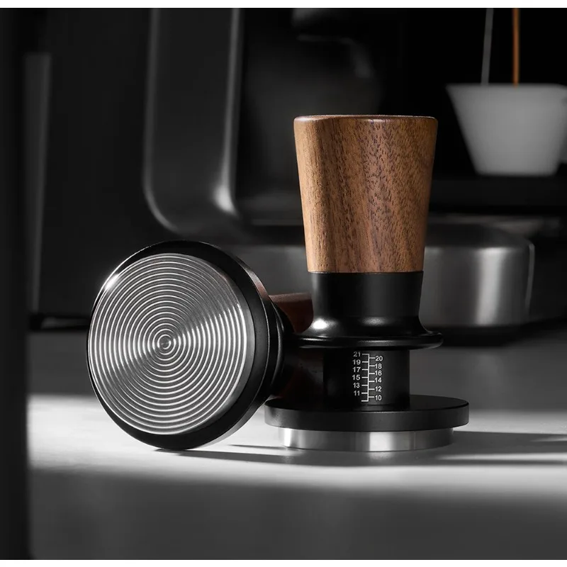 Espresso Coffee Tamper, Walnut Wood Spring Threaded Base Constant Force Tamper 51/53/58mm Coffee Tool