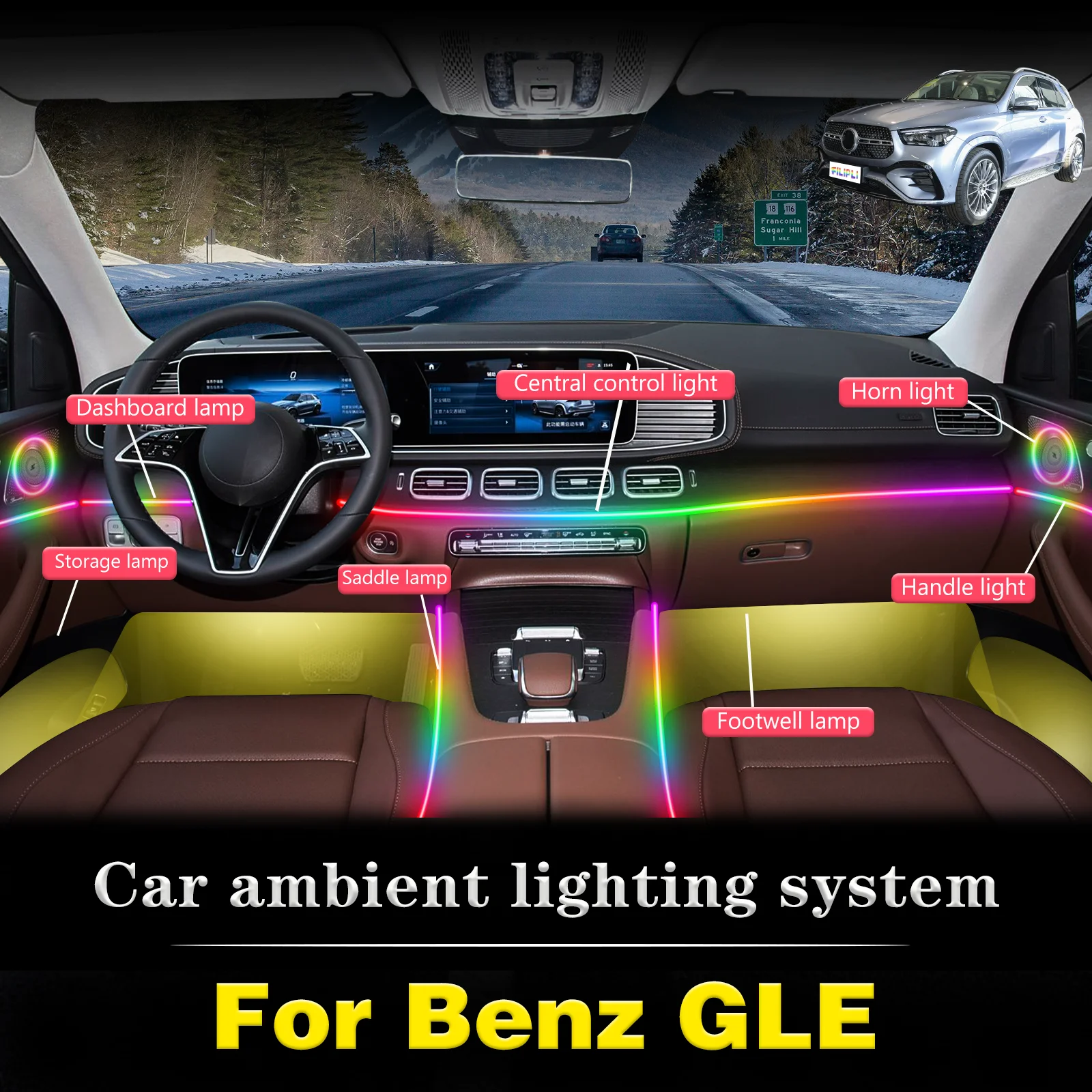 

For BenZ GLE Car Interior Mood Ambient Light RGB 64-Color LED Smart Remote Control Atmosphere Lamp Energy Saving Set