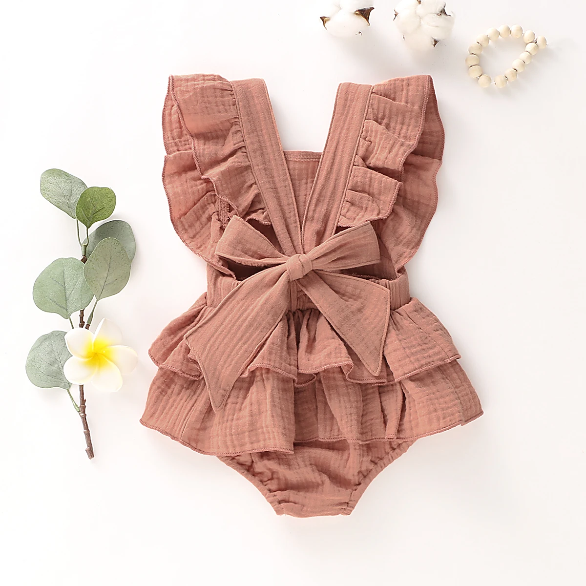 Summer Newborn Baby Girl Clothes Solid Color Sleeveless Ruffle Strap Romper Jumpsuit Toddler Cotton Outfit Sunsuit Clothes