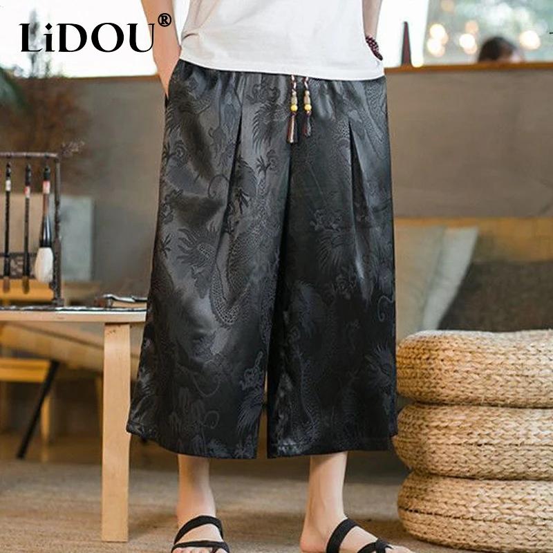 Summer Y2K Fashion All Match Chinese Style Men's Pants Vintage KPOP Style Casual New Trousers Straight Casual Loose Male Clothes