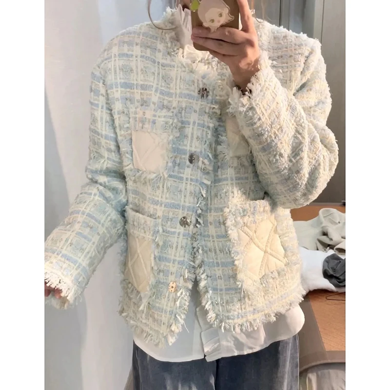 Autunno New Tweed Plaid cappotti nappa intrecciata giacche corte donna inverno 2023 coreano ufficio caldo Overwear Cardigan Casual Top donna