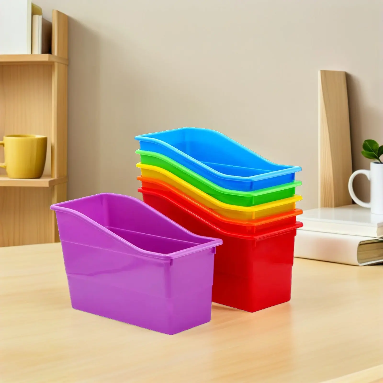 6 Pcs Book Box Storage Boxes Colorful Stackable Paper Trays Classroom Stacking Bins Plastic for Teachers Organizers Papers