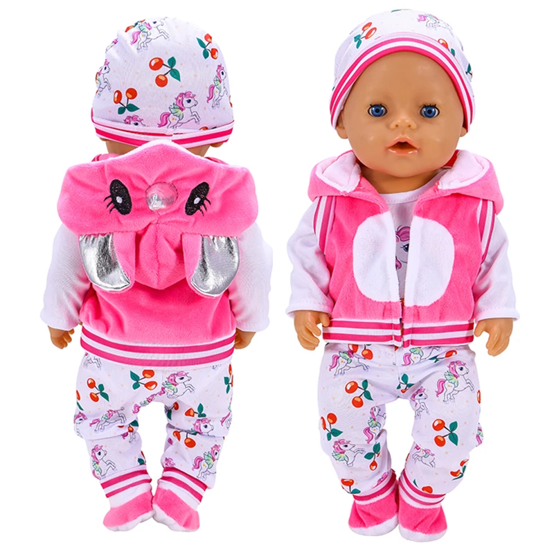 43cm New Baby Doll Unicorn Suits 5PCS Dolls Outfits for 18 Inch Born Doll Cute Jumpers Rompers Costume Doll Accessories