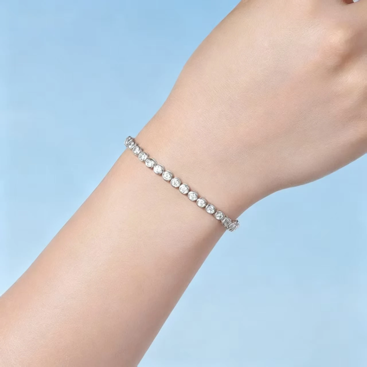 Gourch 2/3mm Round Cut Real Moissanite Bubble Bracelet Chain for Women D Color VVS1 925 Sterling Silver 18K White Gold Plated