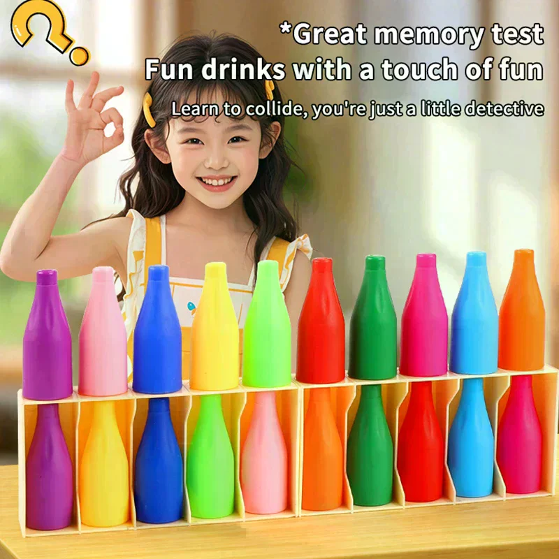 Children's Fun Beverages Color Match Toys 10/20bottles + Base,Early Childhood Guessing Memory Training Interactive Puzzle
