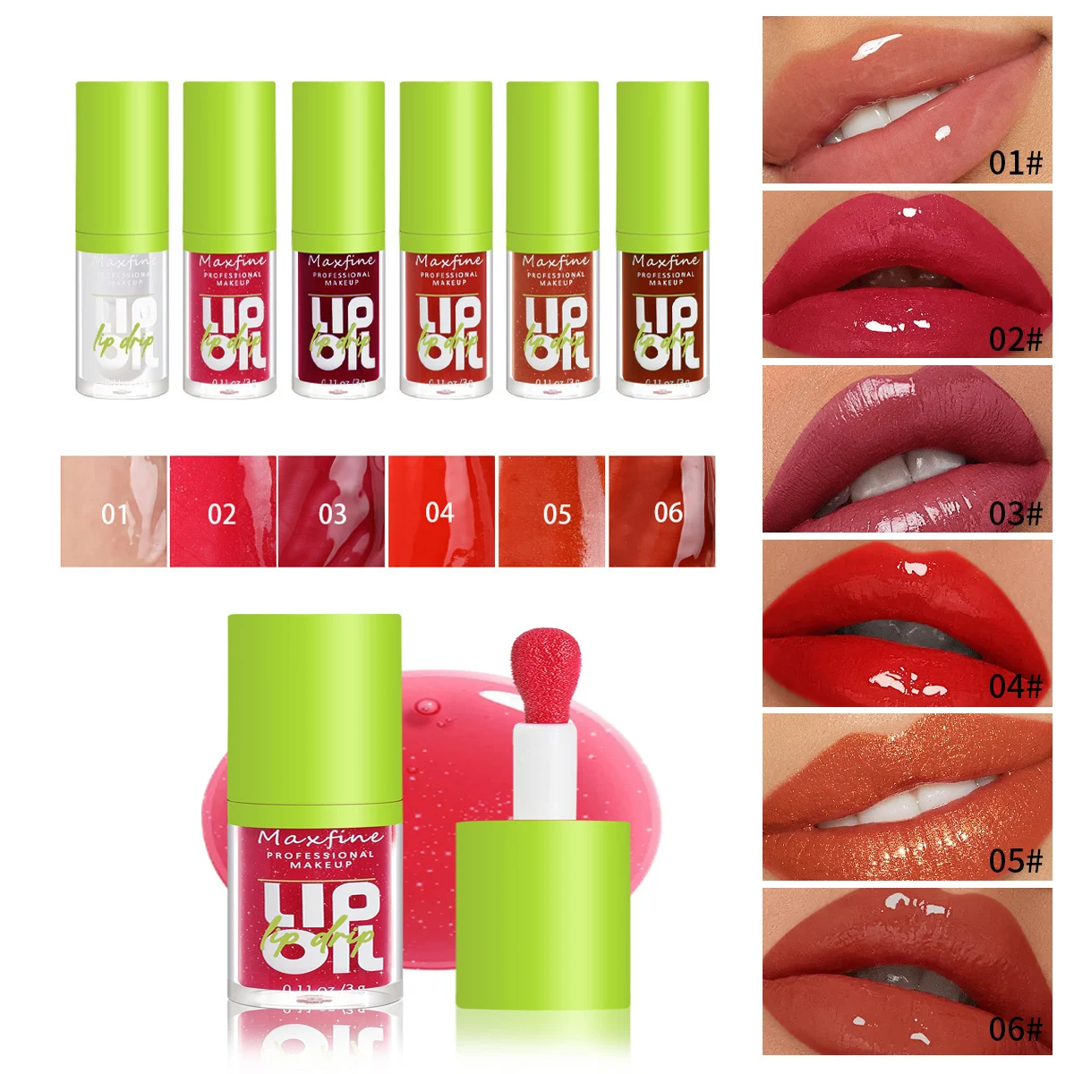 Lip Gloss Waterproof Long-term Moisturizing Non-stick Cup Non-fading Liquid Green Packaging Lip Gloss Cosmetics