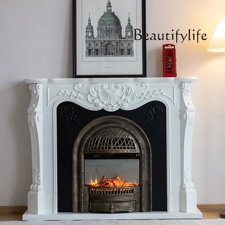 O French Fireplace Decorative Cabinet Retro Solid Wood Fireplace Cabinet Sculpture Simulation Fire Integrated Designer Model