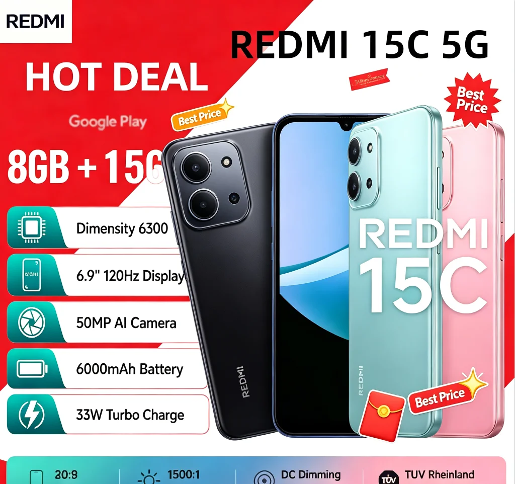 Buyer’s Choice 2026 Genuine Redmi 15C Unlocked Mobile Phone 8GB RAM 256GB ROM Dual‑SIM Dual Standby High Cost‑Performance