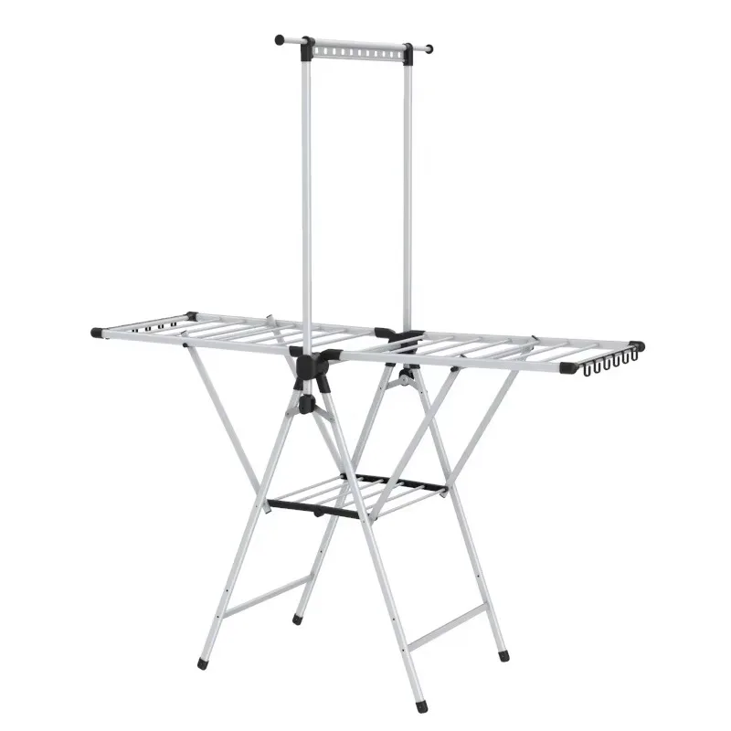 Dual-Use Folding Metal Floor Drying Rack Portable Foldable Storage for Clothing Bathroom Living Room Standing Type Installation