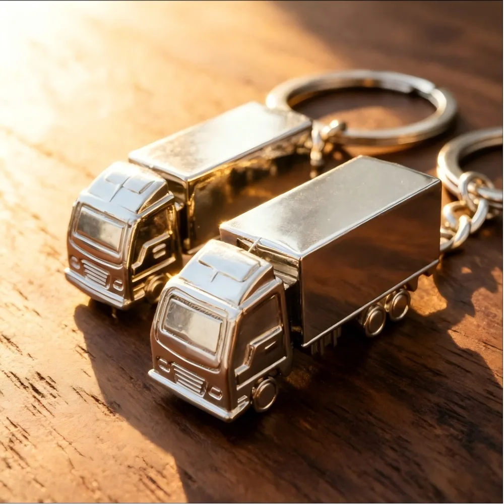 

Creativity Anti-loss Truck Keychain Cool Hollow Solid Street Stall Key Ring Custom Alloy Waist Pouch Wholesale Souvenir Gift