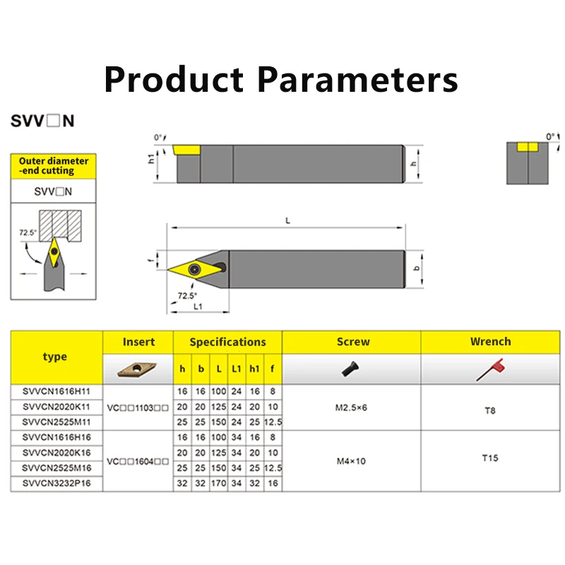 SVVCN1616 SVVCN2020 SVVCN2525 External Turning Tool Cutter Bar CNC SVVCN Lathe Bar Turning Holder