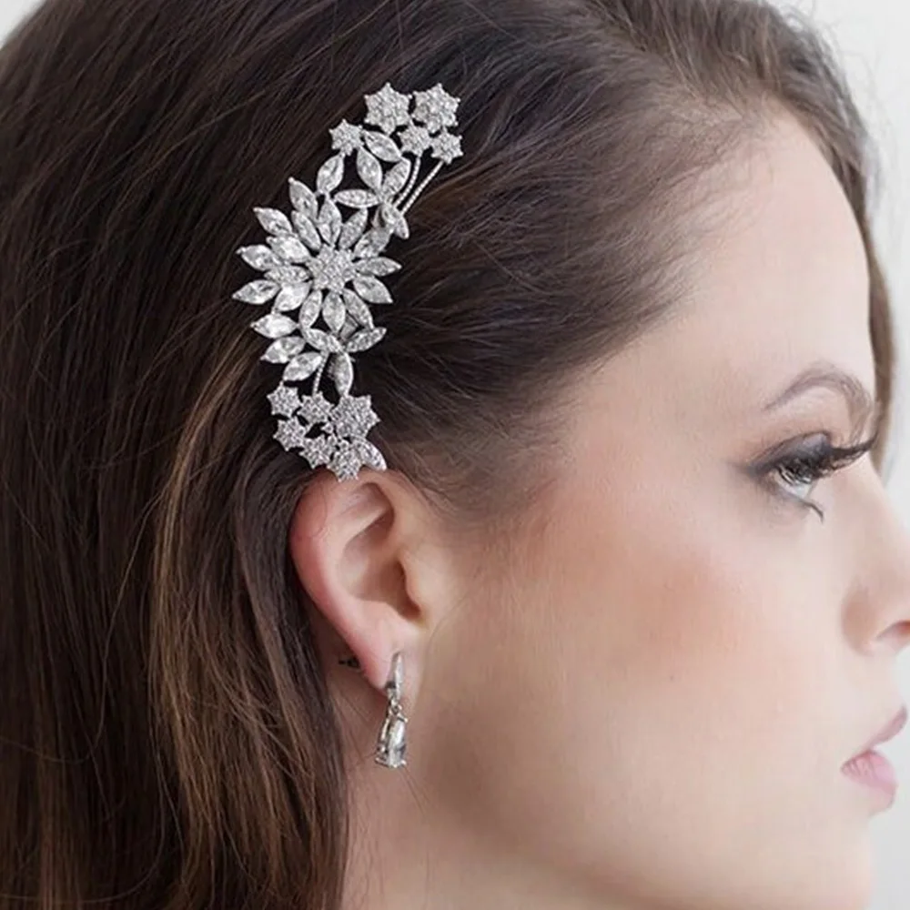 

Crystal Flower Hair Combs For Bride Wedding Hair Accessories Bridal Hair Clip Pin Tiara For Women Girl Party Wedding Headdress