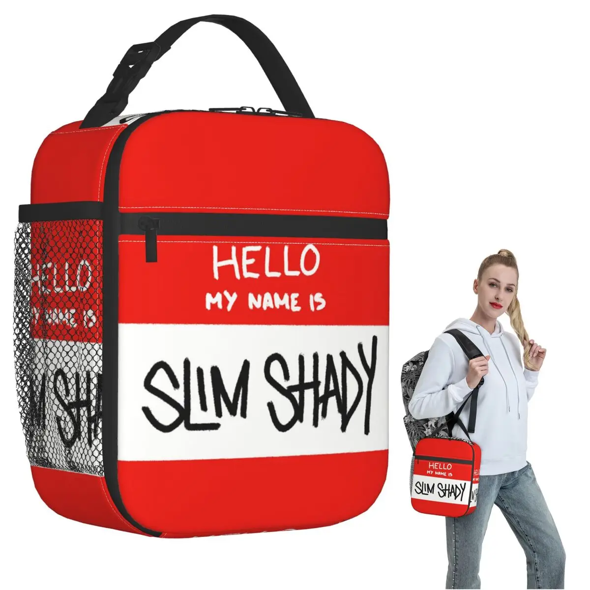 

Hello My Name Is Slim Shady Eminem Изолированная сумка для обеда для женщин и детей Портативные коробки для еды Термальный ланч-бокс Tote
