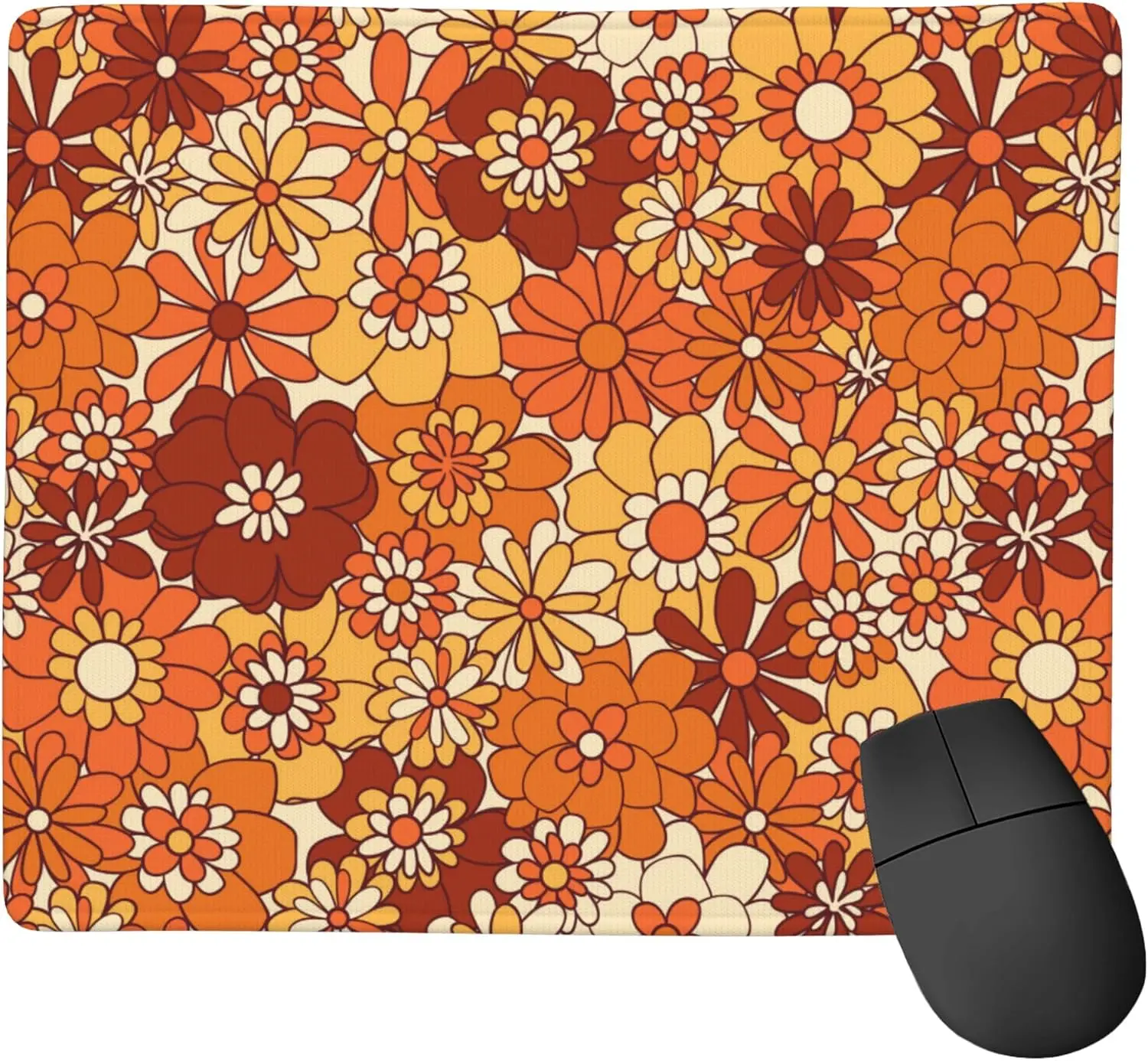 Mouse pad artisan Rectangular gaming mouse Retro Boho Hippie Flower Mouse Pad,Vintage Groovy Floral Square Waterproof Mouse