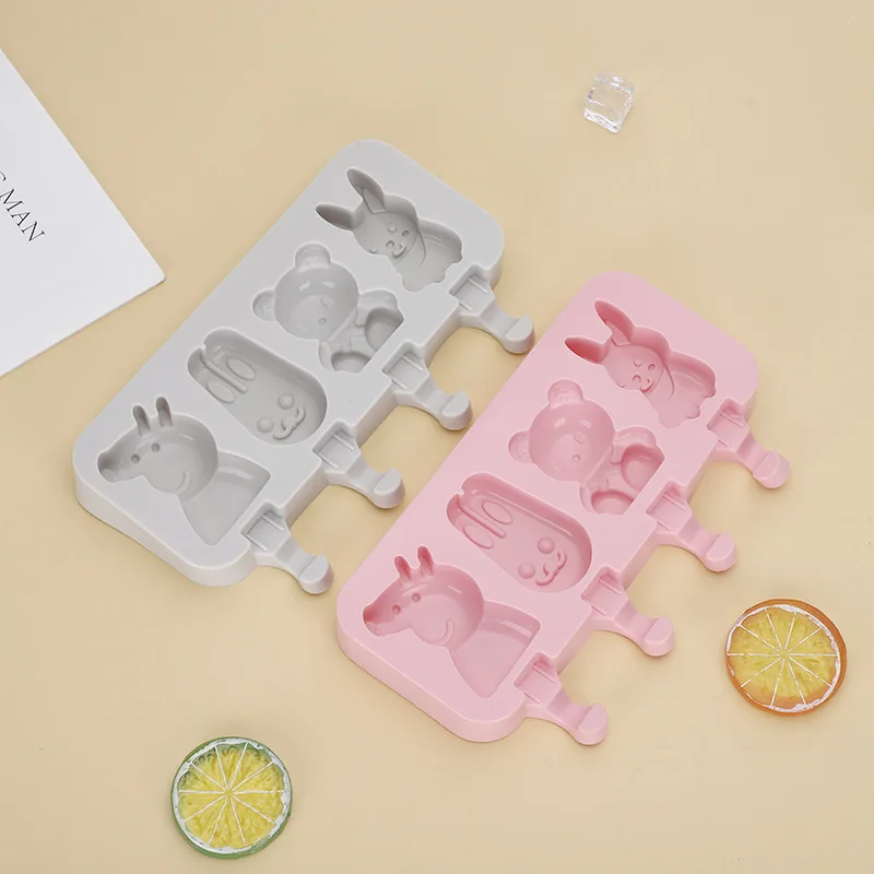 Peppa Pig Food Grade Silicone Ice Cream Mold 4in A Row Cartoon Composite Children's Homemade Kawaii Ice Cream Mold Popsicle Mold