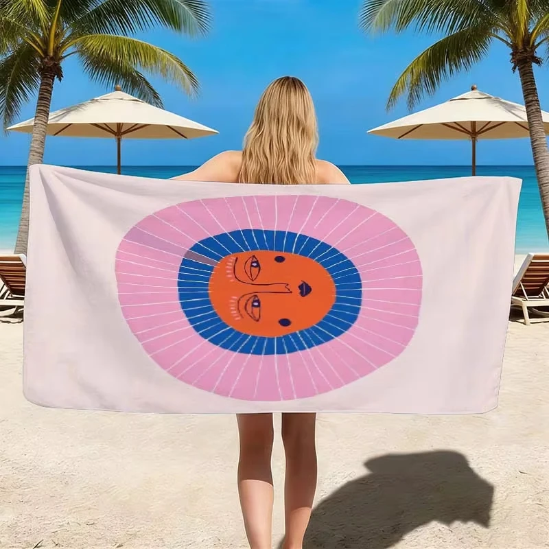 Minimalist abstract sun printed beach towel -  soft ultra-fine fiber, quick drying, oversized beach outfit, beach, fast shipping