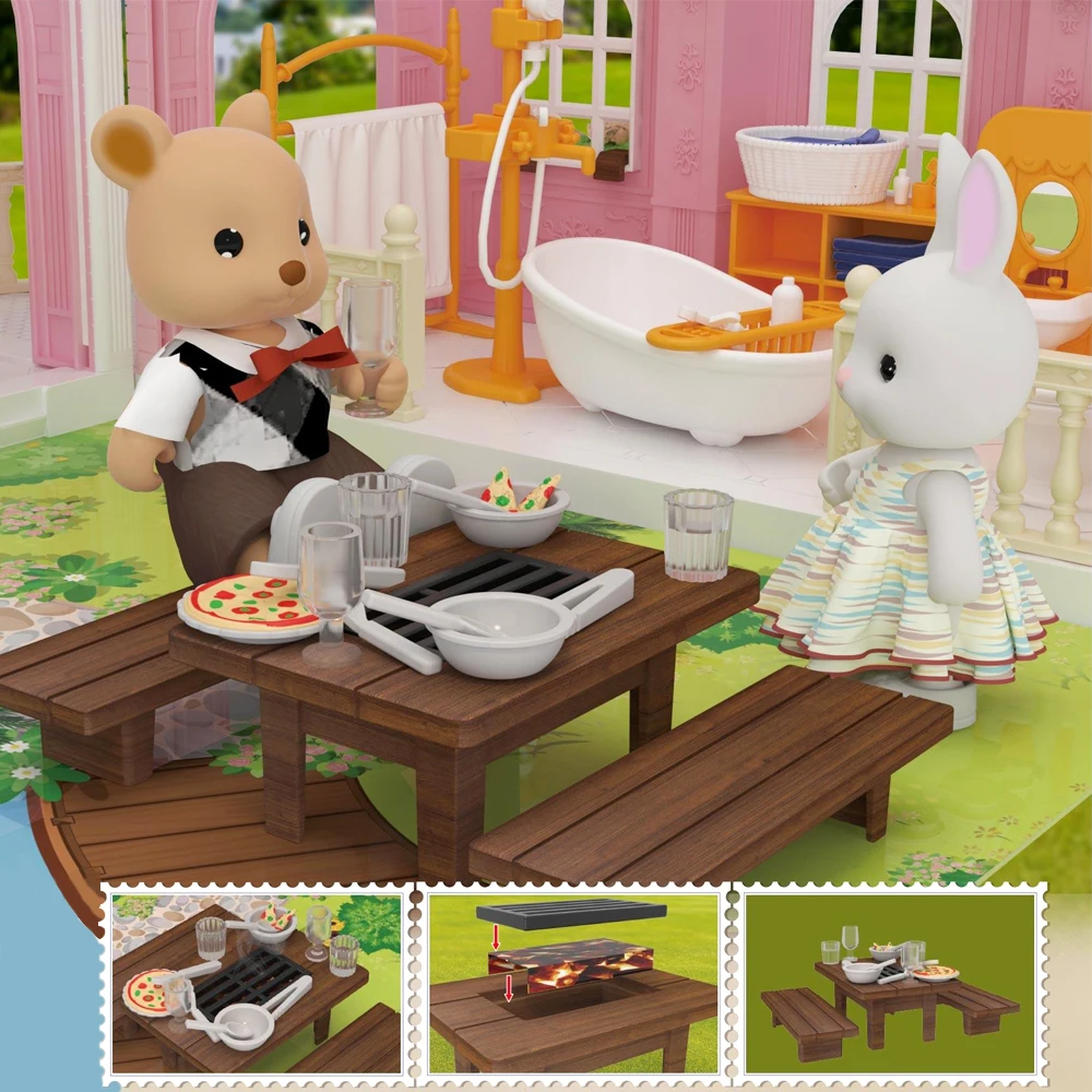 Puppenhaus Grill Miniatur möbel im Maßstab 1: 12 Picknick-Set im Freien so tun, als ob Kaninchen Ente Familie Essen Küche Spielzeug Mädchen Geburtstags geschenk