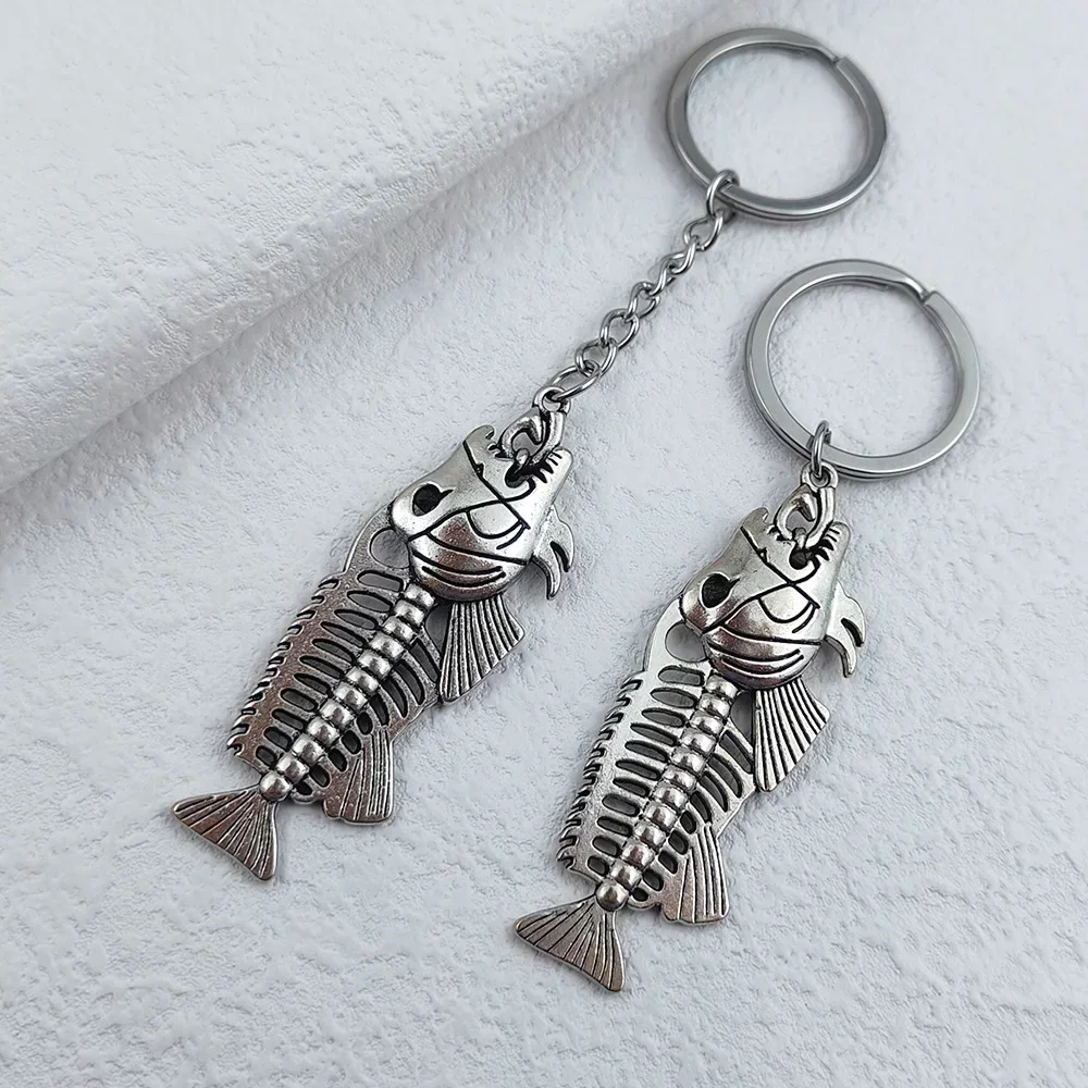 Vintage Alloy Keychain Fish Bone Pendant Animal Key Chains Men Women Car Backpack Decorative Charm Keyring Fashion Jewelry Gifts