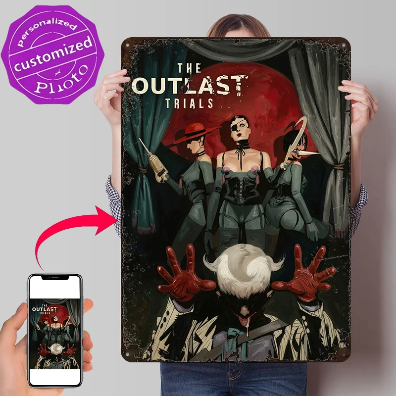 The Outlast Trials Game Art Poster Retro 3D Printed Metal Signs Customized Wall Hanging Gift for Living Room Decorations Man
