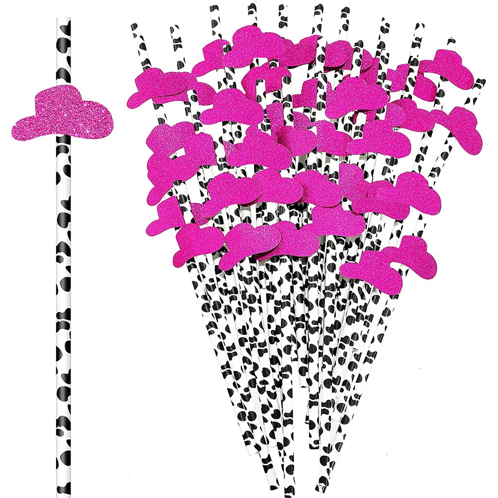 

30Pcs Novelty Elements Cow Hat Straws Photo Tool Attractive Drink Accessories Party Decor Paper Straws Straw for Drink