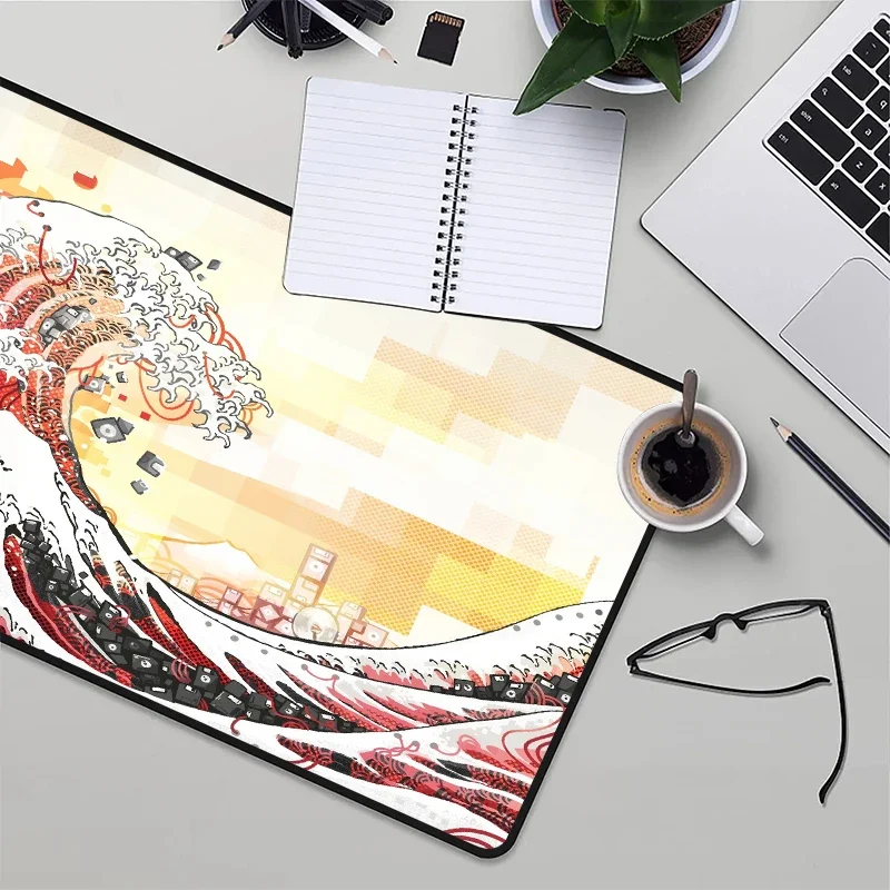 Mousepad Anime Japanese Kanagawa Wave Red Mouse Pad Gaming Xxl Pads Keyboard Desk Mat Playmat Speed Moused Deskmat 900 × 400 Xl