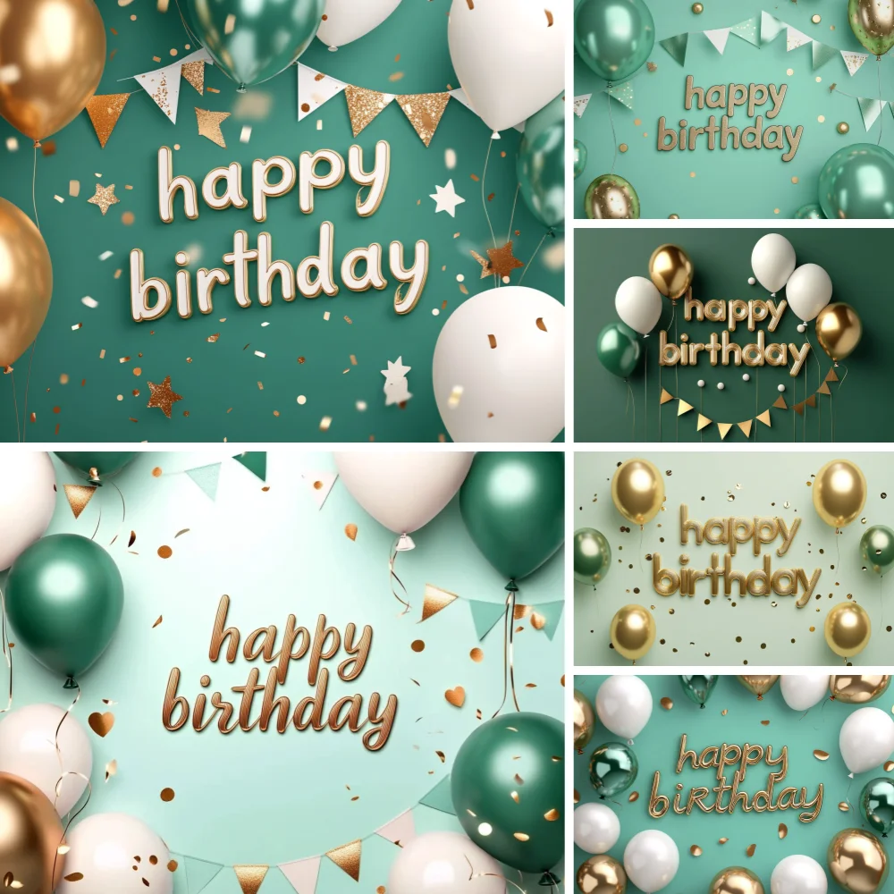 

Happy Birthday Golden Pink Balloon Flowers Birthday Background Photography Suitable for Family Birthday Party Decoration Props