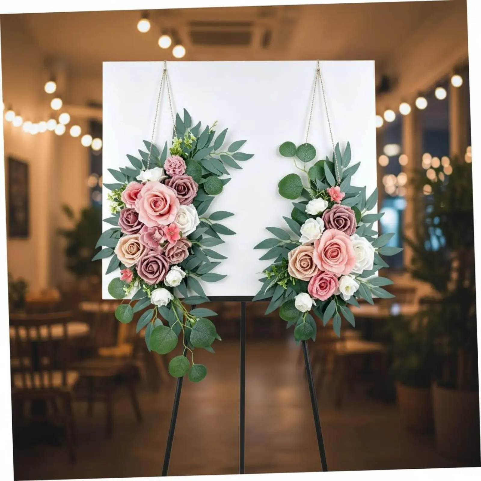 

2 Pieces Wedding Welcome Sign Garland Reusable Artificial Blossom Swag Eucalyptus Flower Swag No Maintenance Home Decor Vibrant