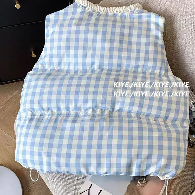 Super Good-looking Stacked Cotton Vest for Girls Spring Autumn Winter New 2026 Korean Fashion Plaid Vest