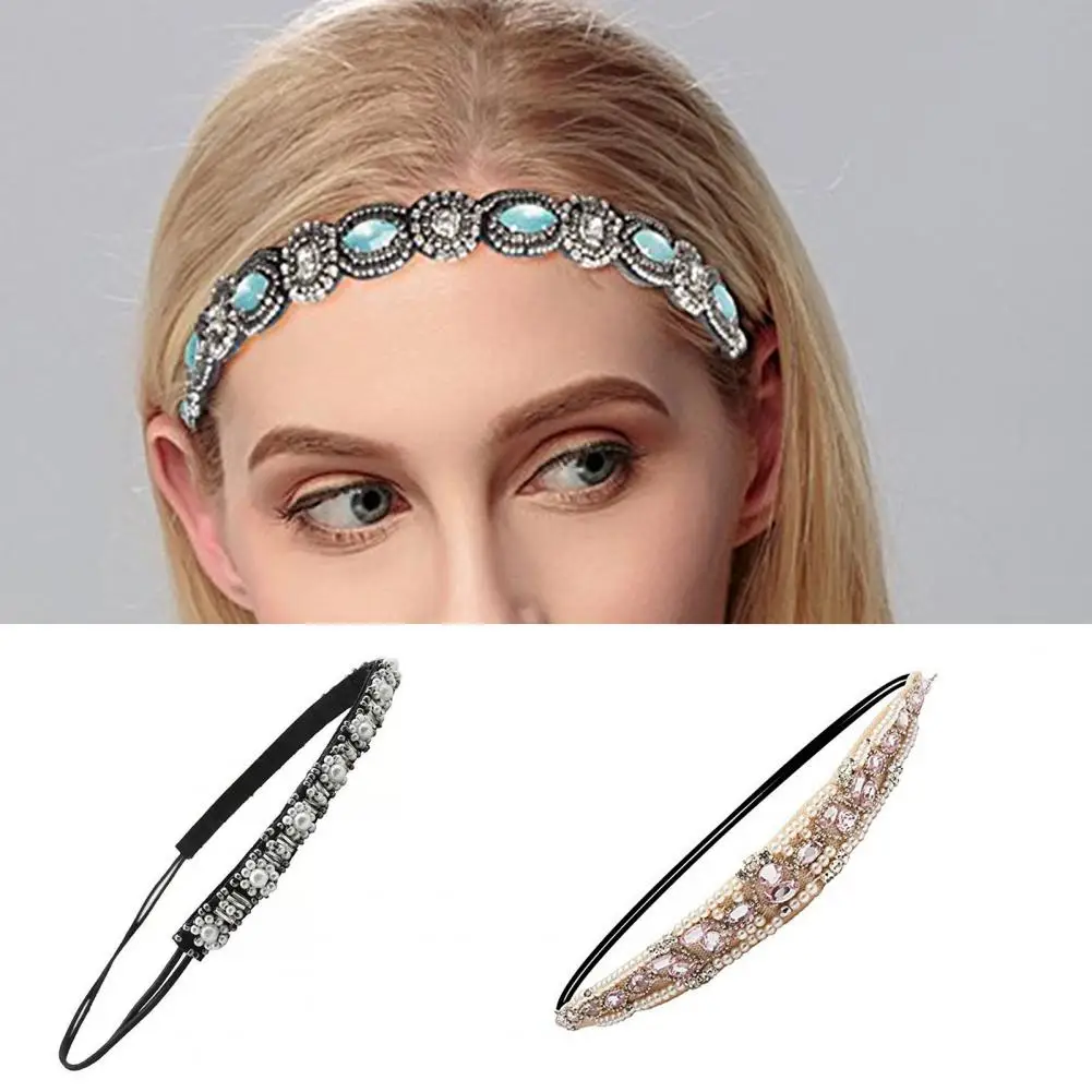 Ethnic Seed Beads Beaded Elastic Headband Pull-free Hair Hair Accessories Elastic Rhinestone Beaded Women Headbands