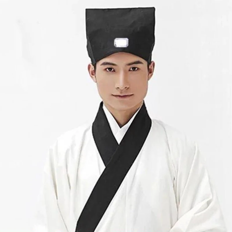 Chinese Scholar Teacher  Hat Hanfu Black Headdress Adult Men Boy Traditional Children Ancient Cosplay Retro Vintage Cap