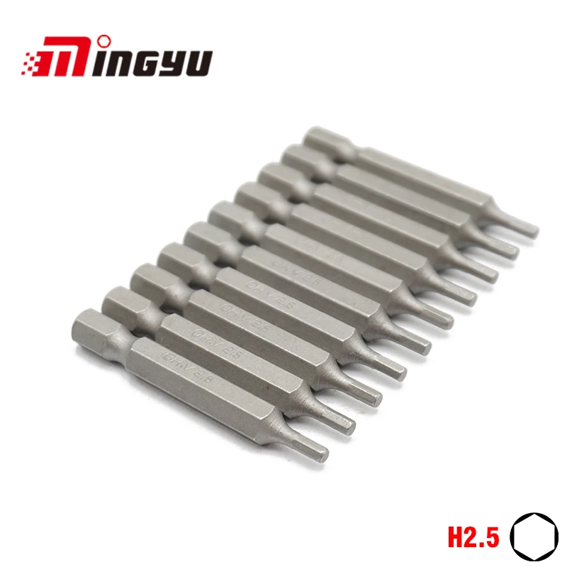 10pcs 1/4 inch 50mm Length Hex H2 H2.5 H3 H4 H6 Screwdriver Bit Set Hexagon Screw Drivers Home Hex Allen Key Bits for Hand Tools