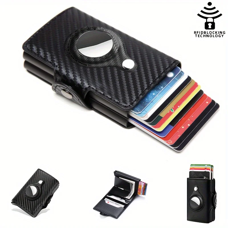 New's RFID Carbon Fiber Double Buckle Wallets Men Card Holder Slim Thin Wallets Leather Smart Purses,Fits 12 cards