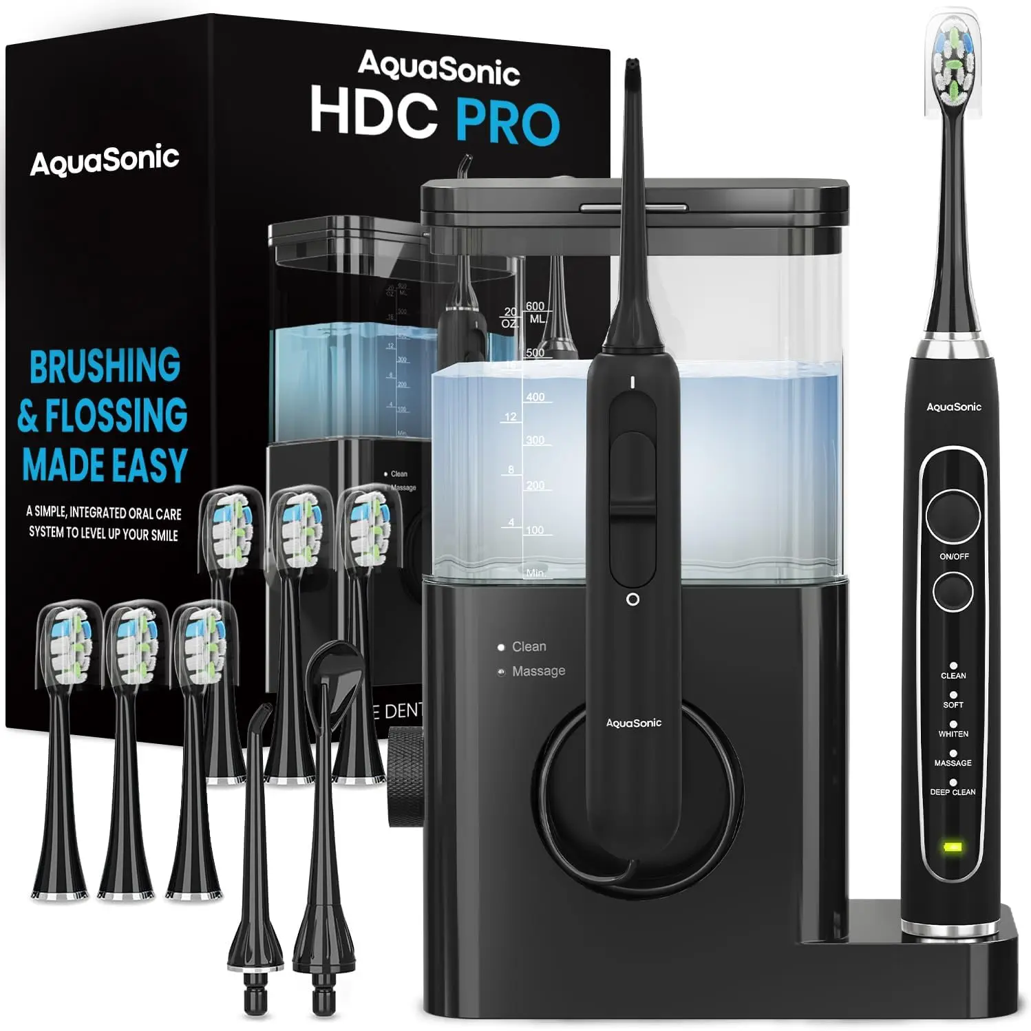 

Aquasonic Home Dental Center PRO — Щетка и нить — Электрическая зубная щетка и водная нить — Black Series Pro + Ирригатор полости рта