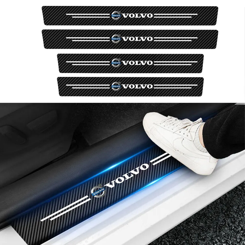 4pcs Leather Car Door Plate Sill Anti Scuff Protect Welcome Pedal Threshold Sticker For Volvo T6 AWD C30 C70 S40 S80L XC60 V90