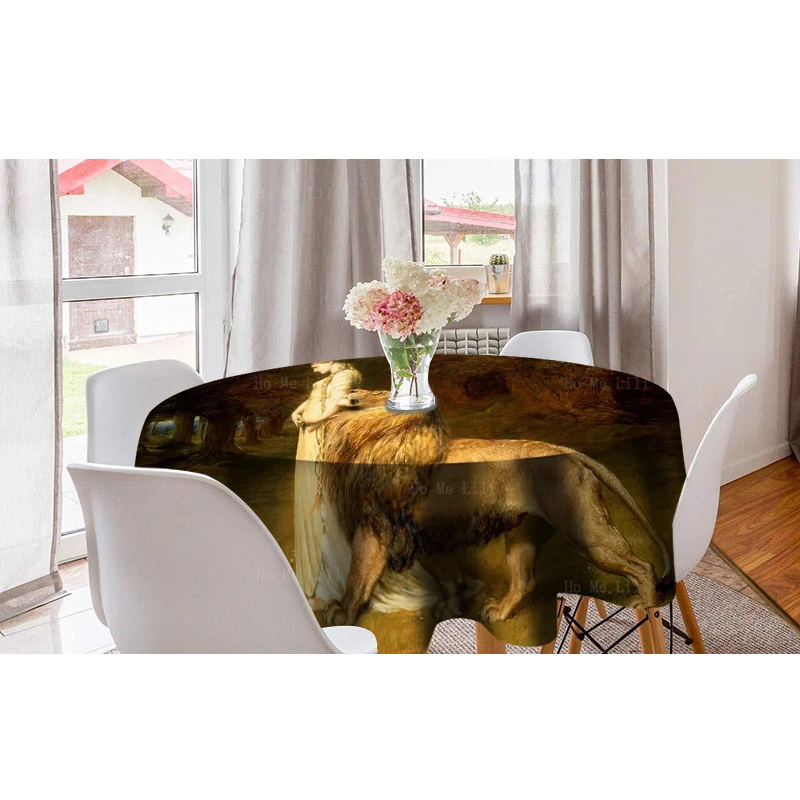 Medieval Lady Una And Goatling The Lion Knight Inspiring Images Waterproof Round Tablecloth By Ho Me Lili For Tabletop Decor