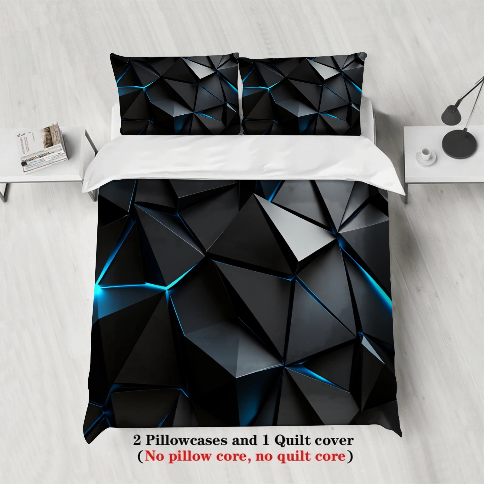 3pcs Geometric Pattern Bedding Sets 3D Printed Black And Blue Duvet Cover Sets With Pillowcases No Filling Cool For Boys Teen