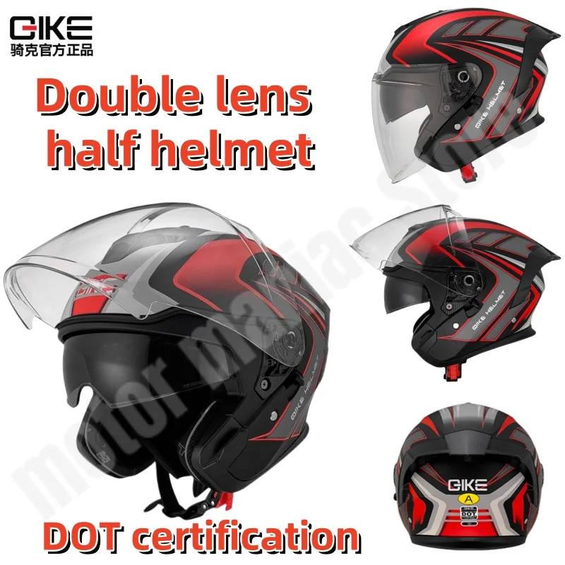 

GIKE Three-quarters Helmet DOT Safety Certification Large Tail Wing Double Lens Lightweight Electric Bike Riding Helmet