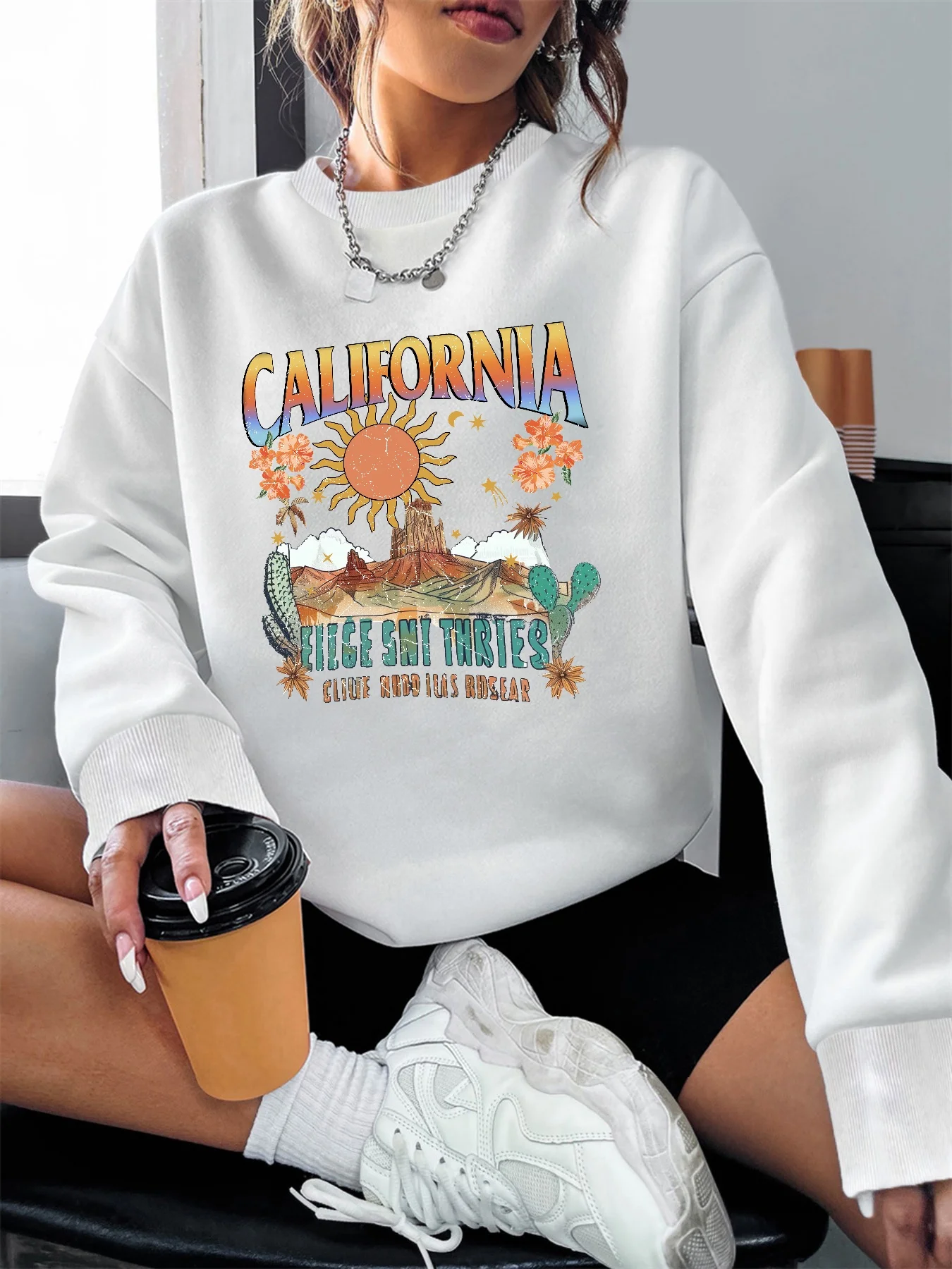 2024 Winter Truien Vrouwen California Gedrukt Casual Sweatshirt Dames Lange Mouw Blouses O-hals Vrouwelijke Mode Kleding Tops