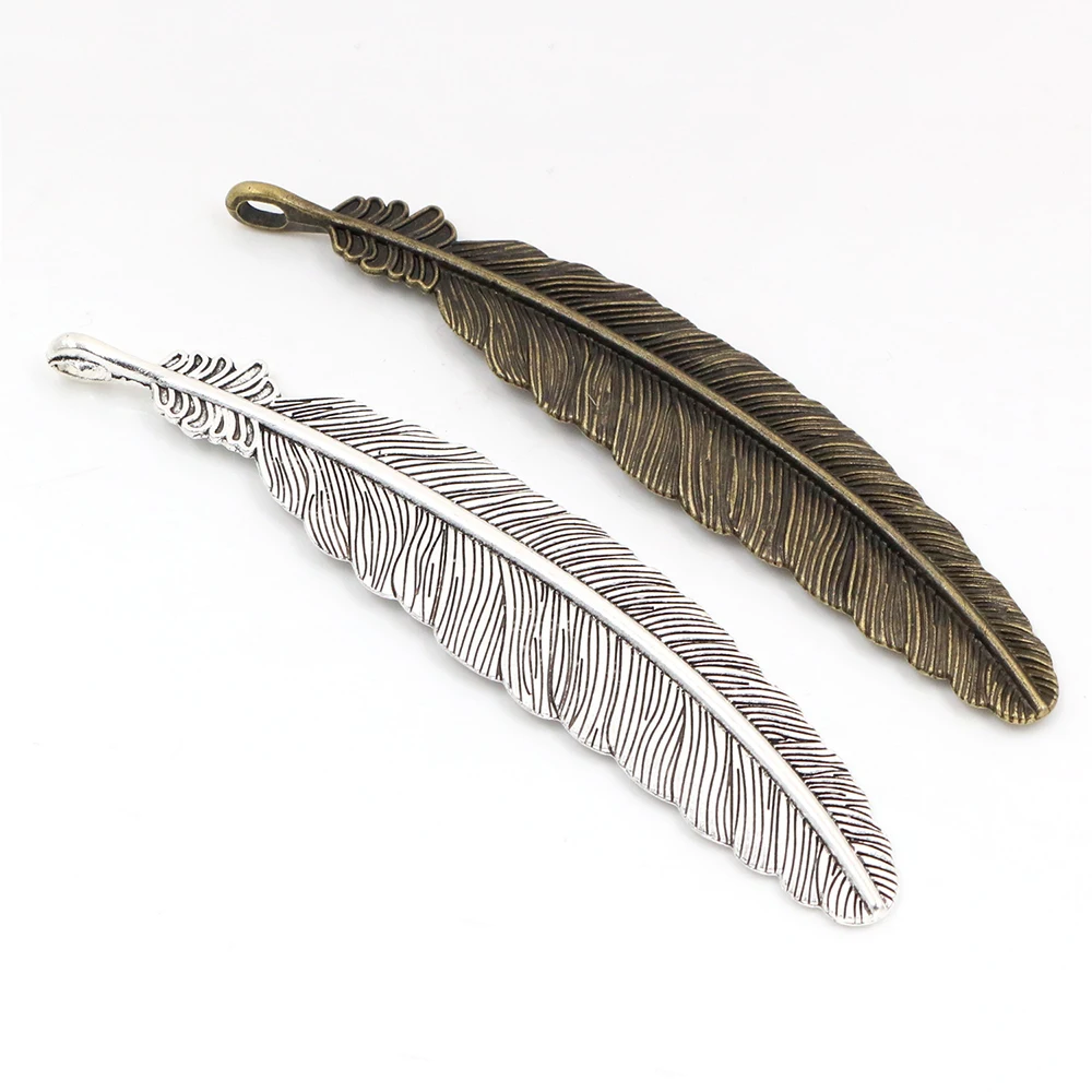 105x21mm 3pcs Antique Silver Plated and Bronze Plated Feather Style Handmade Charms Pendant:DIY for bracelet necklace