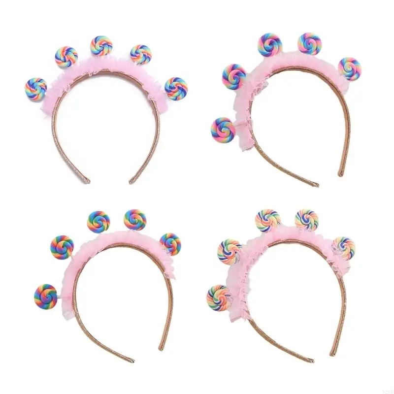 

N2UE Toddler Pleated Lace Lollipop Headband Amusement Children Day Party Festival Hair Hoop for Couple Headpiece