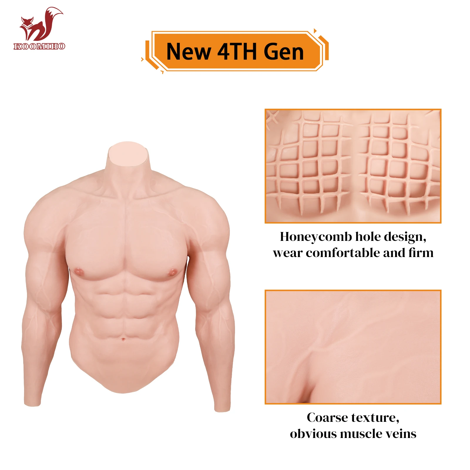 KUMIHO Silicone Male Muscle Suit Men Chest Muscles Realistic Belly Vest Artificial Abdomen Enhancer Cosplay Party Crossdressing